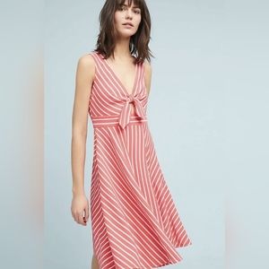 NWT Anthropologie Hutch Fit & Flare Dress April Keyhole Tie Knot Pockets Stripes